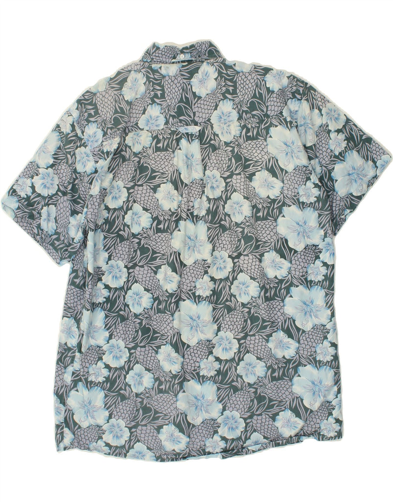 VINTAGE Mens Short Sleeve Shirt Medium Blue Floral Cotton Vintage Vintage and Second-Hand Vintage from Messina Hembry 