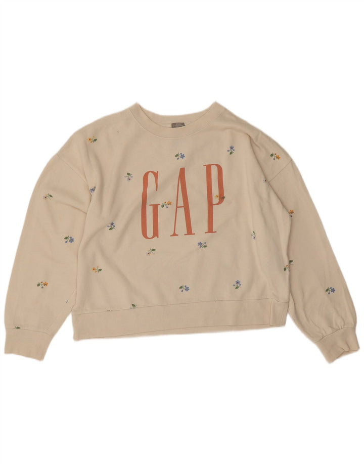 Gap Womens Graphic Oversized Sweatshirt Jumper UK 16 Large Off White Floral