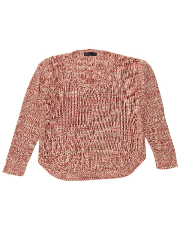 Marks & Spencer Womens V-Neck Jumper Sweater UK 14 Large Red Flecked