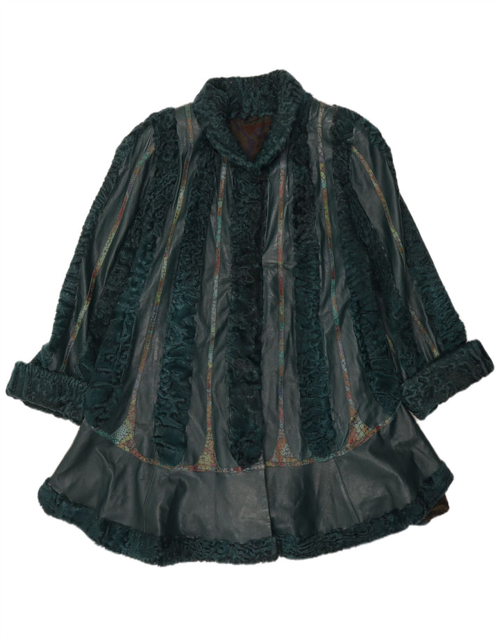 Vintage Womens Fur Leather Coat UK 22 3XL Green