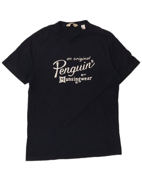 Penguin Mens Graphic T-Shirt Top XL Navy Blue Cotton