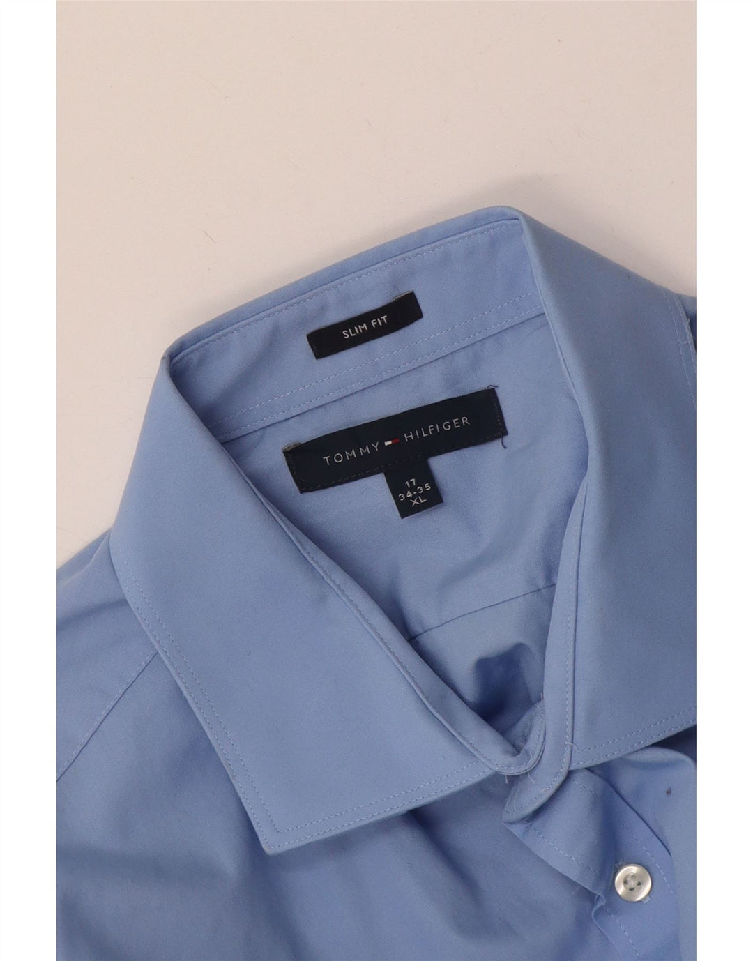 Tommy Hilfiger Mens Slim Fit Shirt Size 17 XL Blue