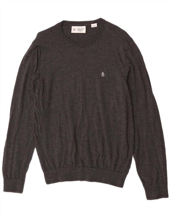 Penguin Mens Boat Neck Jumper Sweater XL Grey Merino Wool