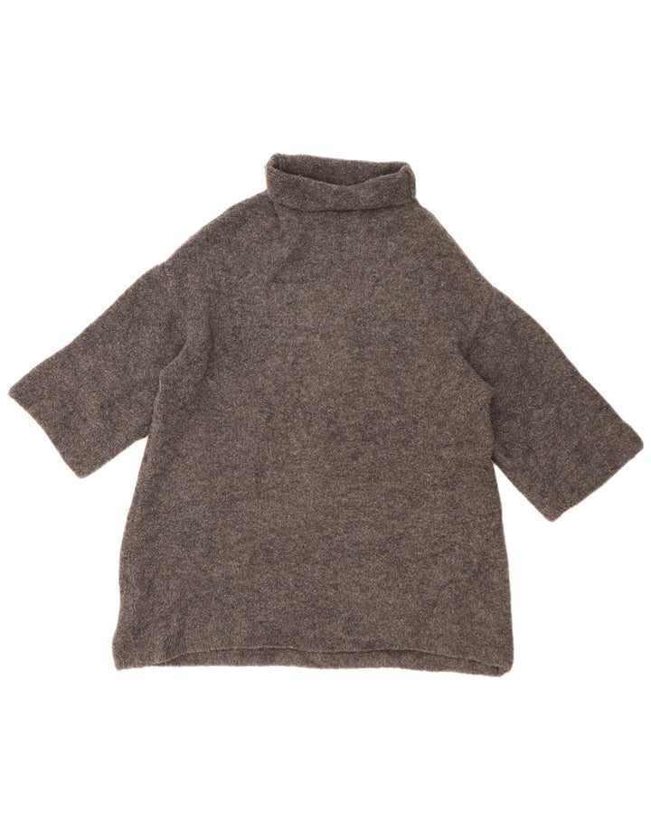 ZARA Womens 3/4 Sleeve Oversized Roll Neck Jumper Sweater UK 10 Small Grey
