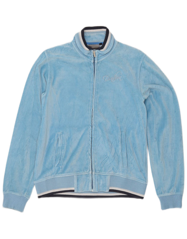 Diadora Womens Velvet Tracksuit Top Jacket UK 10 Small Blue Cotton