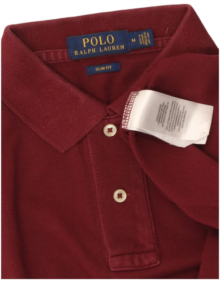 POLO RALPH LAUREN Mens Slim Fit Polo Shirt Medium Maroon Cotton