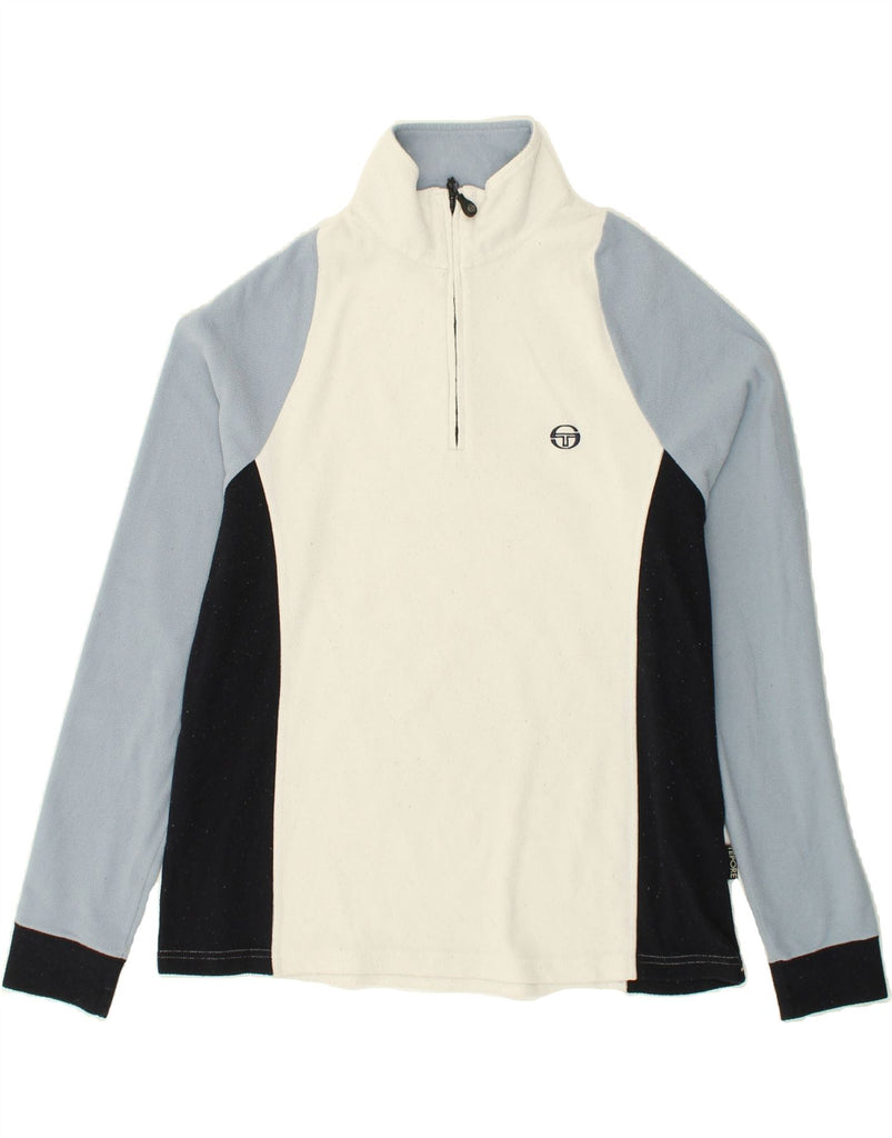 SERGIO TACCHINI Womens Zip Neck Fleece Jumper UK 18 XL White Colourblock | Vintage Sergio Tacchini | Thrift | Second-Hand Sergio Tacchini | Used Clothing | Messina Hembry 