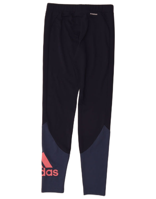 Adidas Girls Aeroready Graphic Leggings 14-15 Years Navy Blue Colourblock