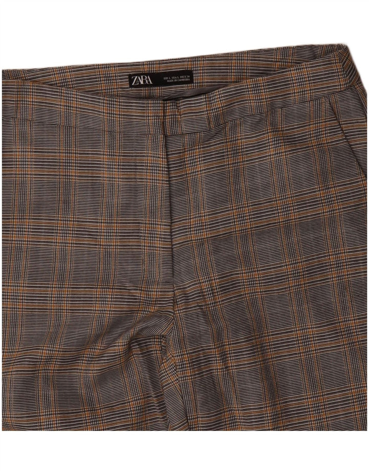 ZARA Womens Straight Chino Trousers Large W30 L26 Grey Houndstooth