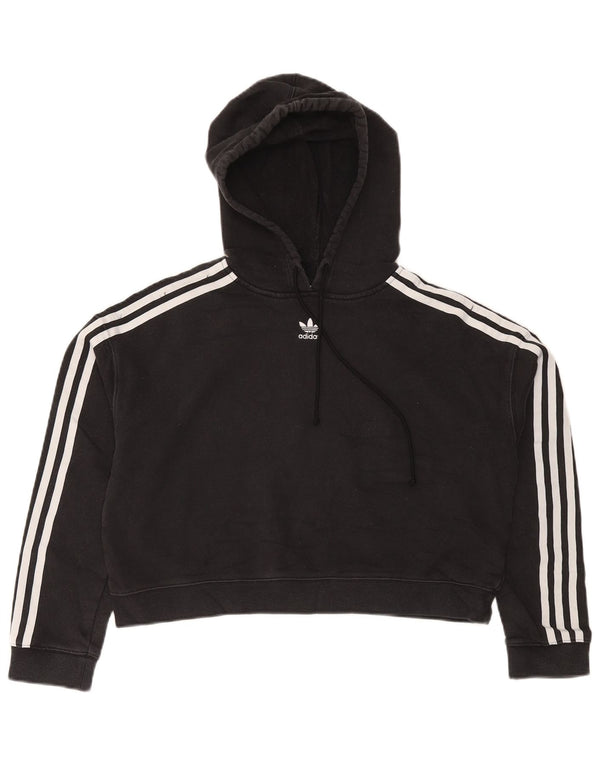 Adidas Womens Crop Oversized Hoodie Jumper UK 10 Small Black Cotton