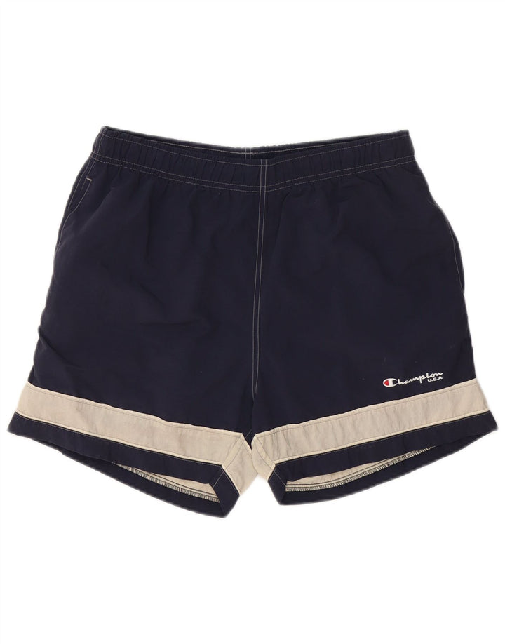 CHAMPION Mens Swimming Shorts Medium  Navy Blue Colourblock Polyamide