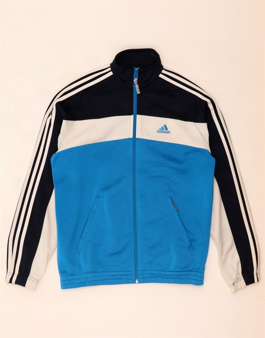 Adidas Mens Tracksuit Top Jacket UK 38/40 Medium Blue Colourblock Polyester