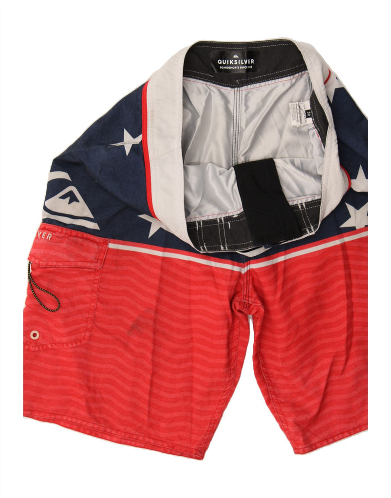 QUIKSILVER Mens Graphic Swimming Shorts Medium Red Colourblock Polyester Vintage Quiksilver and Second-Hand Quiksilver from Messina Hembry 