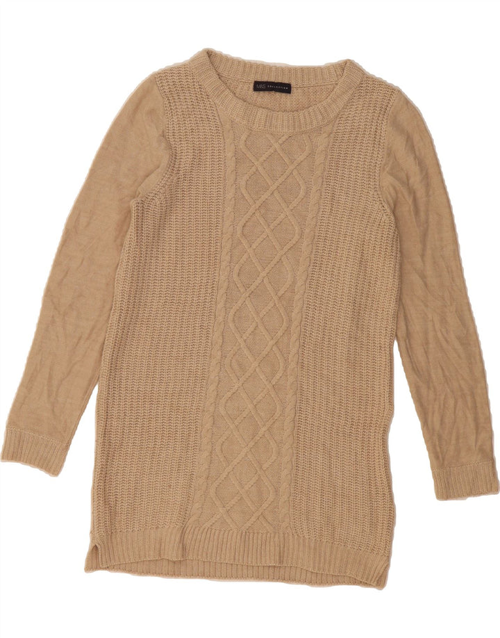 MARKS & SPENCER Womens Longline Crew Neck Jumper Sweater UK 16 Large Beige Vintage Marks & Spencer and Second-Hand Marks & Spencer from Messina Hembry 