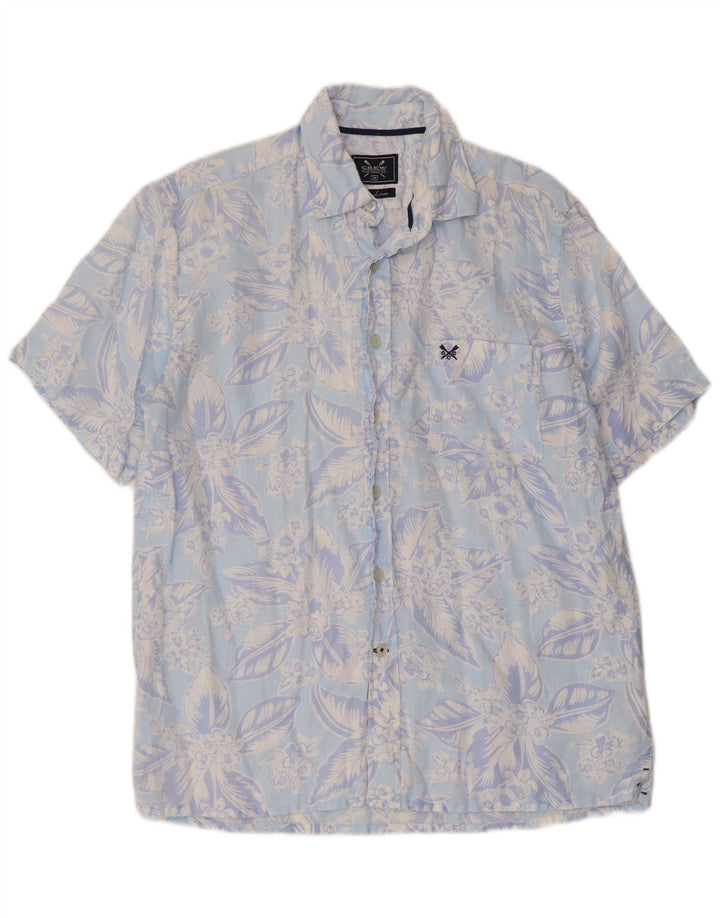 Crew Clothing Mens Short Sleeve Shirt Medium Blue Floral Linen