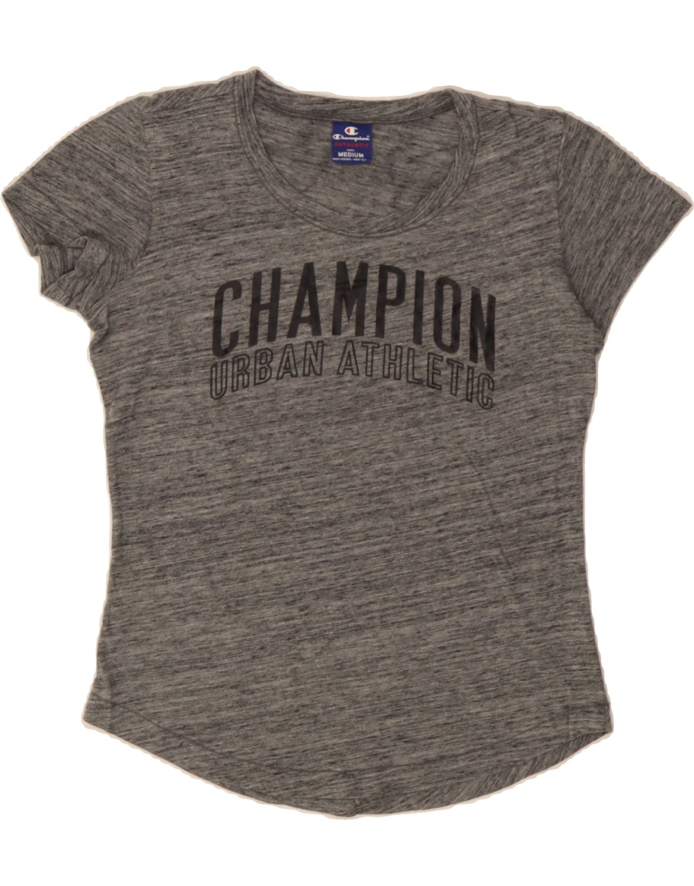 CHAMPION Womens Graphic T-Shirt Top UK 14 Medium Grey Flecked