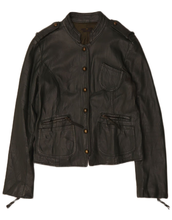 Sasch Womens Military Crop Leather Jacket UK 14 Large Green