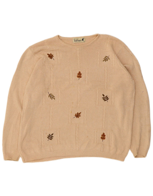 Tulchan Womens Boat Neck Jumper Sweater UK 18 XL Beige Floral Cotton