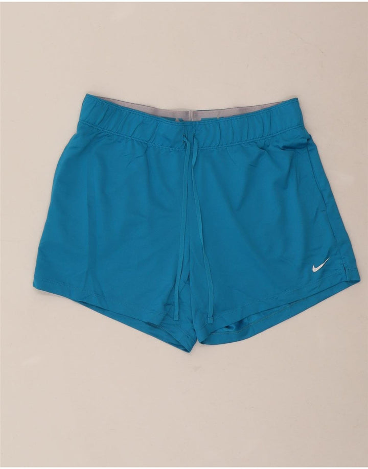 NIKE Womens Dri Fit Sport Shorts UK 10 Small  Blue Polyester
