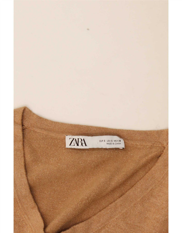 Zara Womens V-Neck Jumper Sweater UK 10 Small Beige