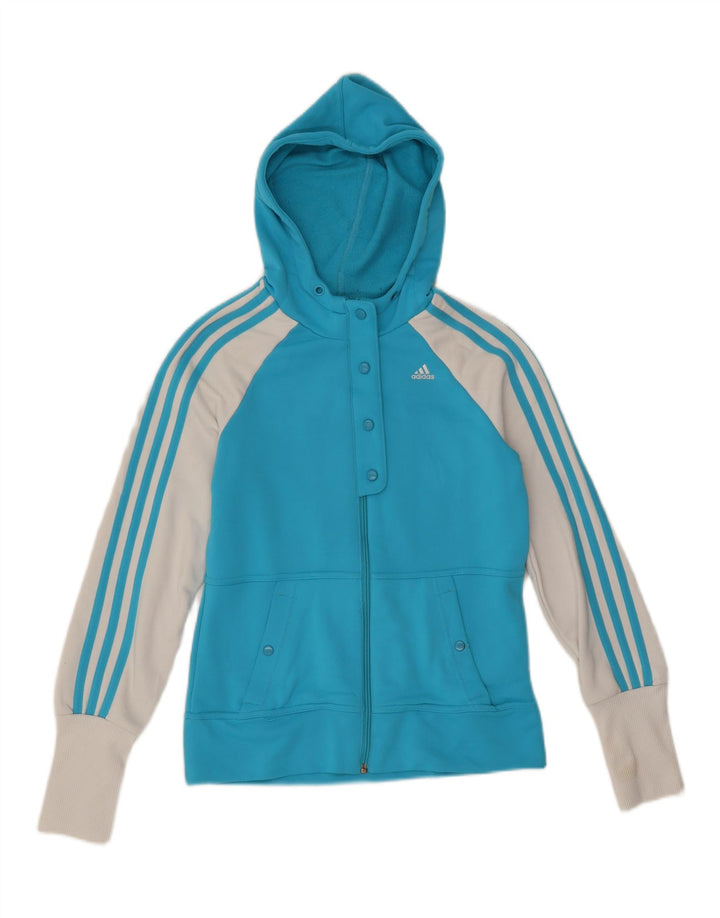 Adidas Womens Zip Hoodie Sweater UK 12 Medium Blue Colourblock Polyester