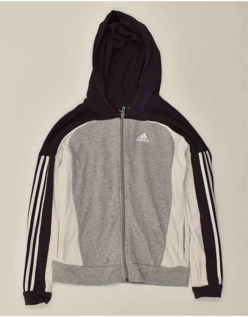 ADIDAS Womens Graphic Zip Hoodie Sweater UK 10 Small Grey Colourblock | Vintage Adidas | Thrift | Second-Hand Adidas | Used Clothing | Messina Hembry 