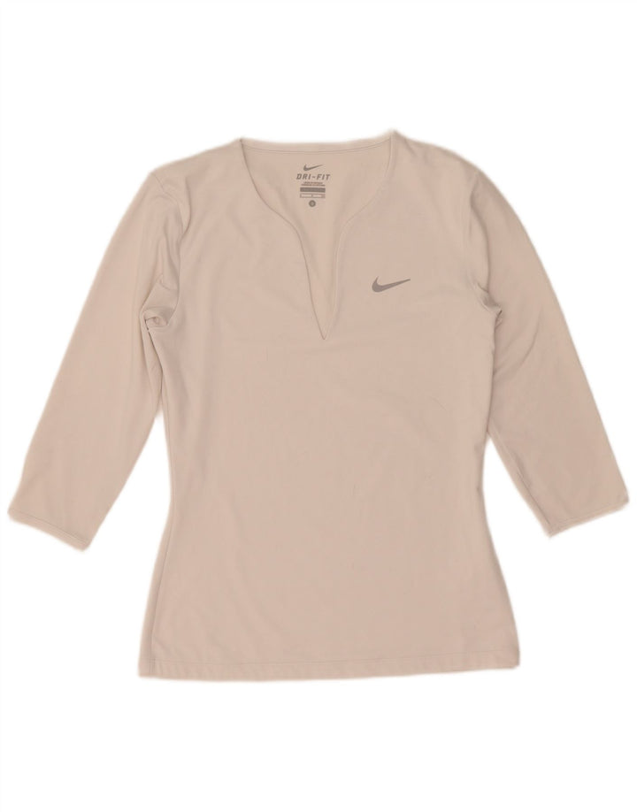 Nike Womens Dri Fit Top 3/4 Sleeve UK 10 Small White Polyester