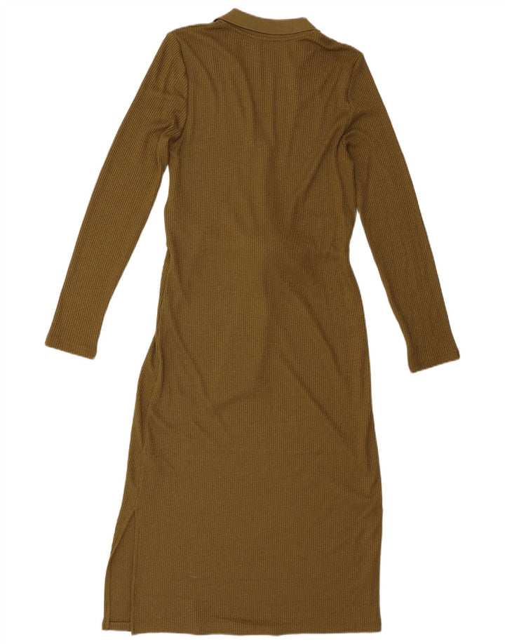 Marks & Spencer Womens Long Sleeve Jumper Dress UK 8 Small Khaki Polyester