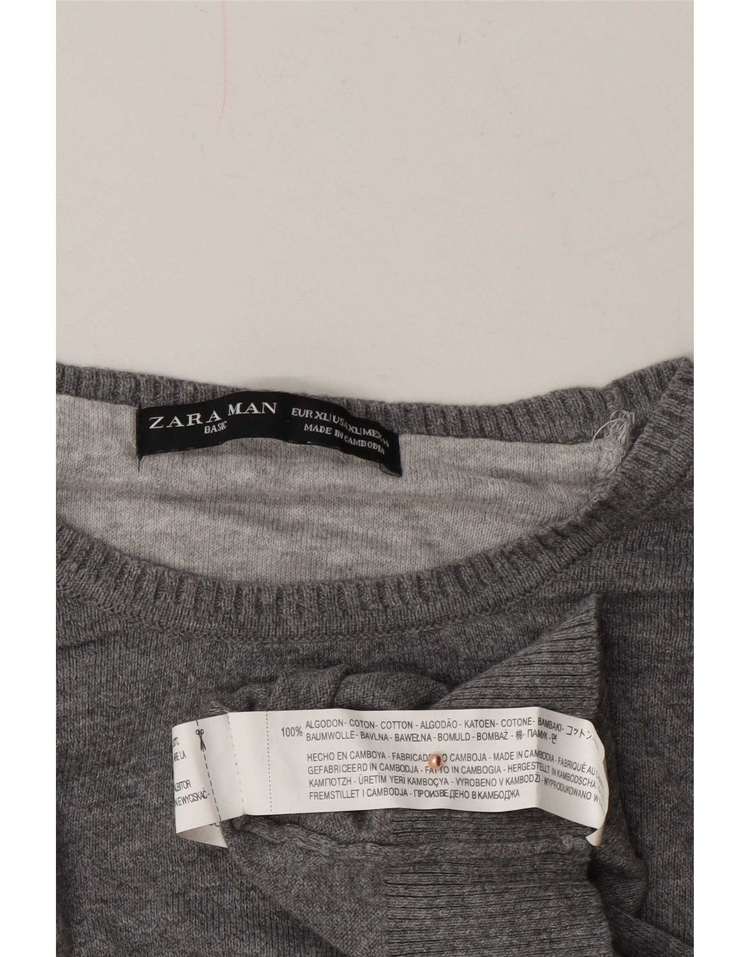 Zara Mens Crew Neck Jumper Sweater XL Grey Cotton