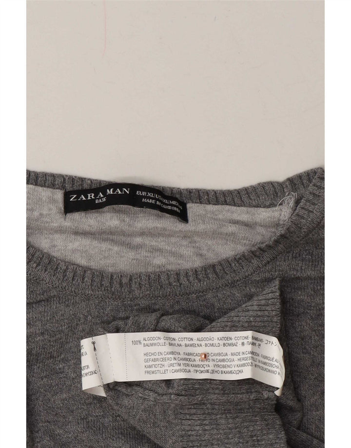 Zara Mens Crew Neck Jumper Sweater XL Grey Cotton