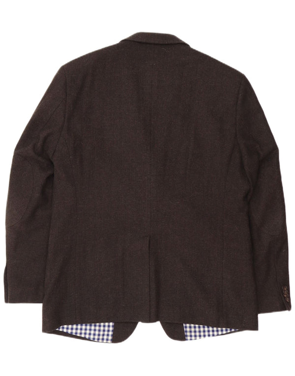 Peckott Mens 2 Button Blazer Jacket IT 52 XL Brown Herringbone Wool