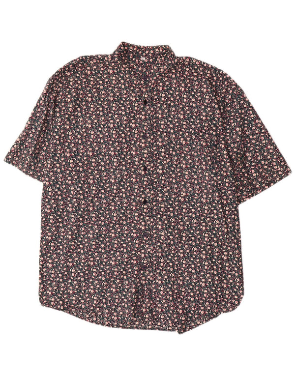 Vintage Mens Short Sleeve Shirt Large Multicoloured Floral Cotton