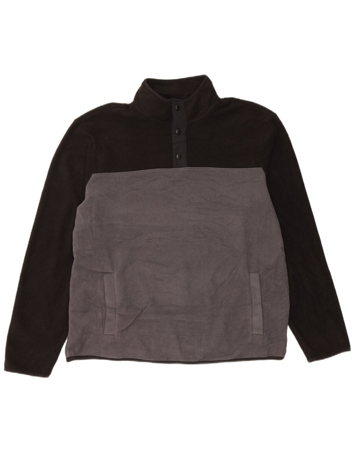 Marks & Spencer Mens Button Neck Fleece Jumper Large Grey Colourblock