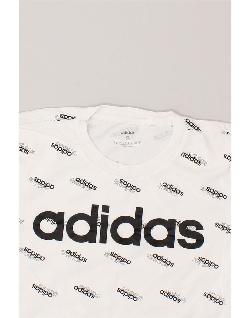 ADIDAS Womens Loose Fit Graphic T-Shirt Top UK 10 Small White Spotted Vintage Adidas and Second-Hand Adidas from Messina Hembry 