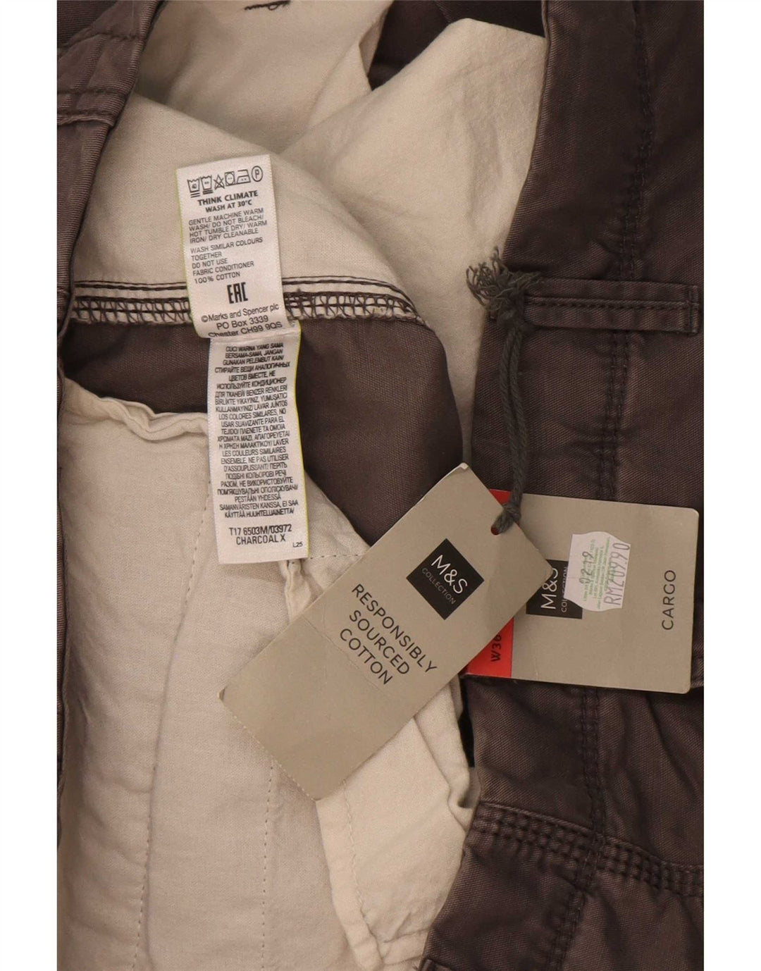 Marks & Spencer Mens Cargo Shorts W36 Large Grey Cotton