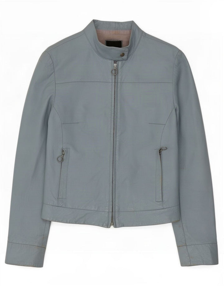XETRA Womens Leather Jacket UK 10 Small Blue