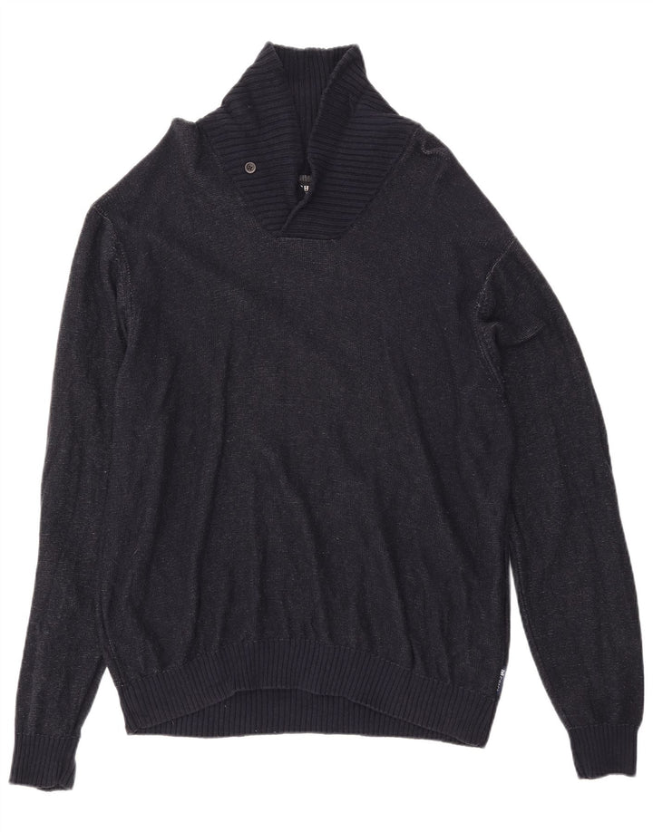 CHAPS Mens Shawl Neck Jumper Sweater XL Navy Blue Flecked