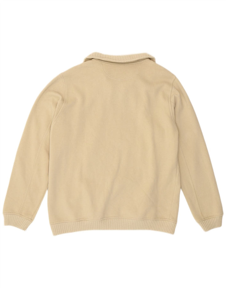 Champion Mens Zip Neck Sweatshirt Jumper Large Beige Cotton
