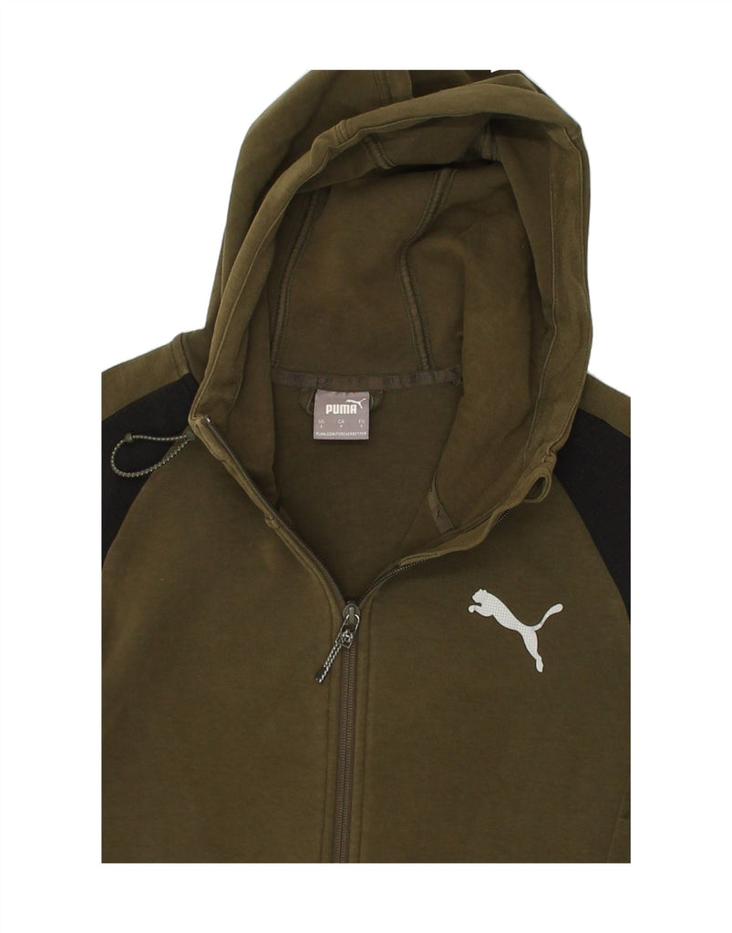 PUMA Mens Zip Hoodie Sweater Small Khaki Colourblock Polyester | Vintage Puma | Thrift | Second-Hand Puma | Used Clothing | Messina Hembry 