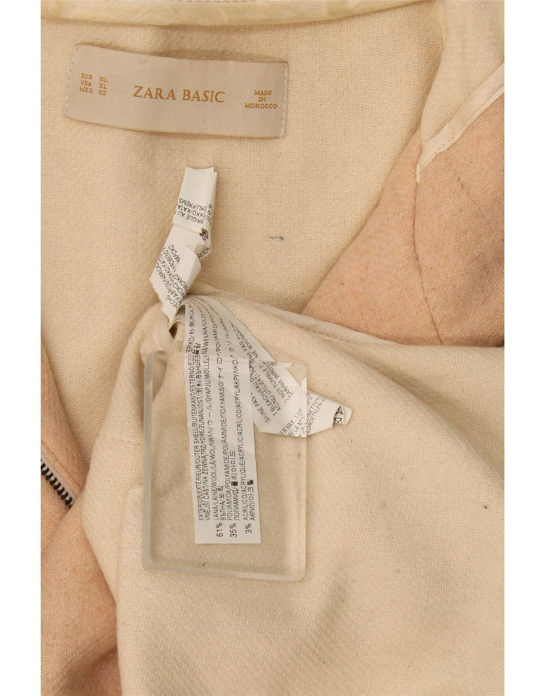 Zara Womens Hooded Coat UK 18 XL Beige Wool