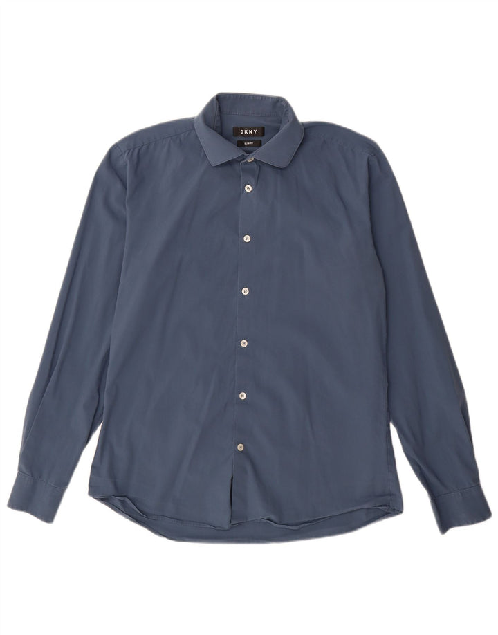 DKNY Mens Slim Fit Shirt Size 40 16 Large Blue Cotton