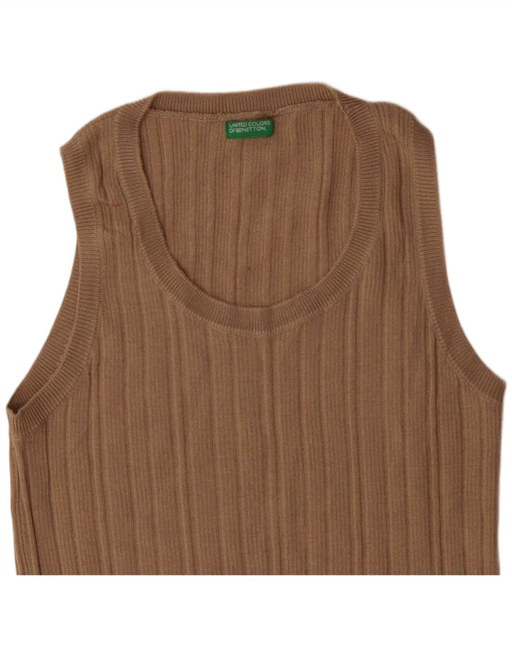 Benetton Womens Sleeveless Blouse Top UK 12 Medium Beige Wool