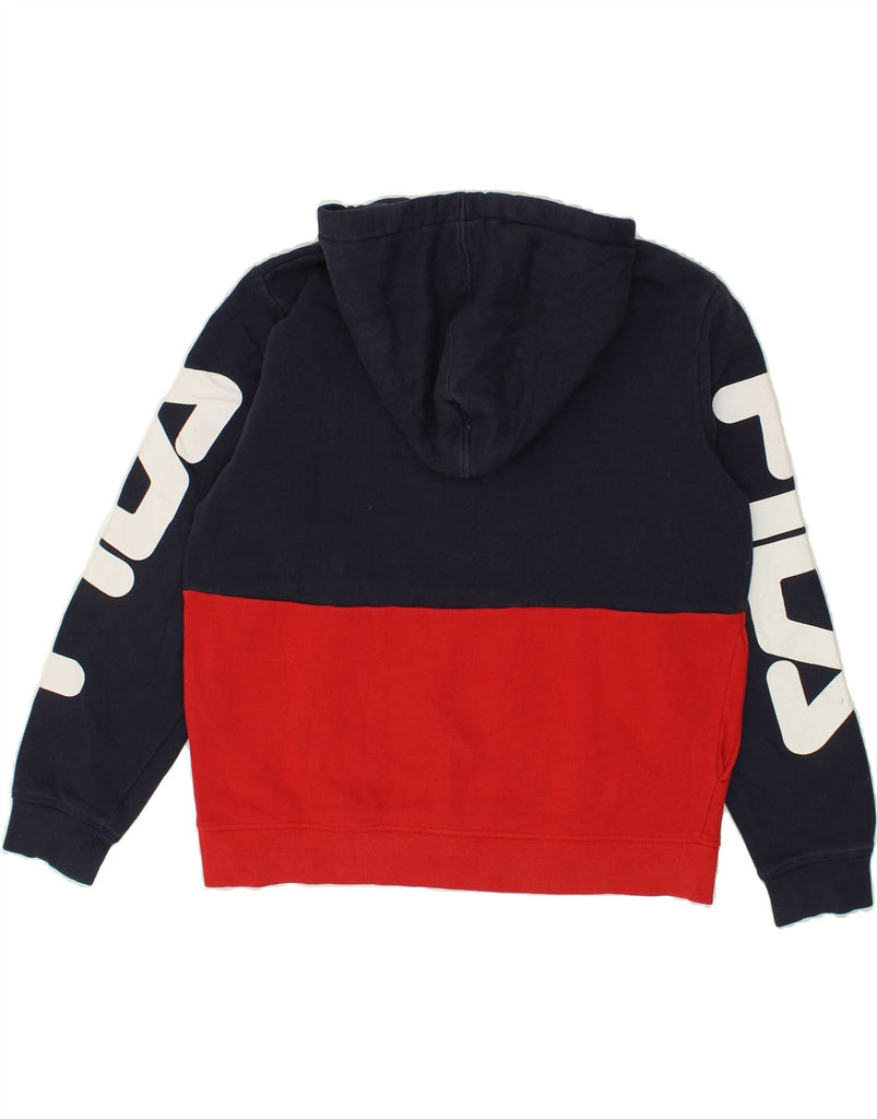 FILA Mens Graphic Hoodie Jumper Small Navy Blue Colourblock Cotton | Vintage Fila | Thrift | Second-Hand Fila | Used Clothing | Messina Hembry 