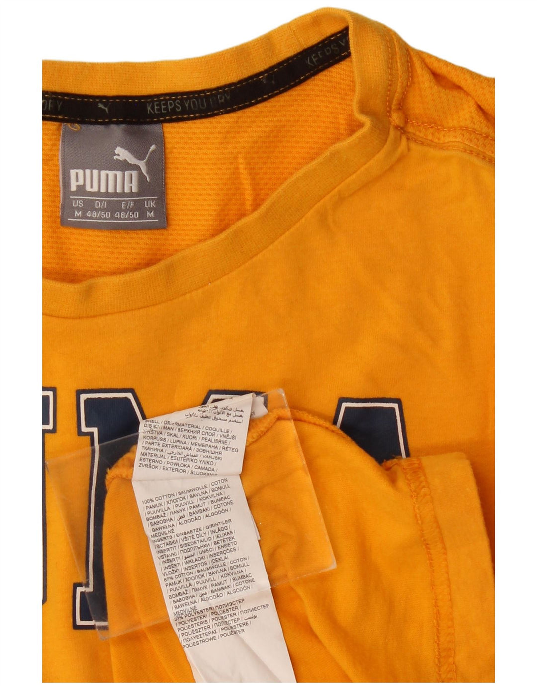 PUMA Mens Graphic T-Shirt Top Medium Yellow Cotton