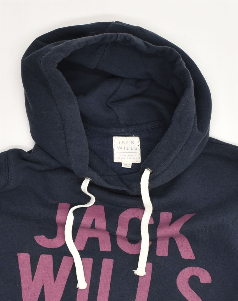 JACK WILLS Womens Graphic Hoodie Jumper UK 6 XS  Navy Blue Cotton | Vintage Jack Wills | Thrift | Second-Hand Jack Wills | Used Clothing | Messina Hembry 