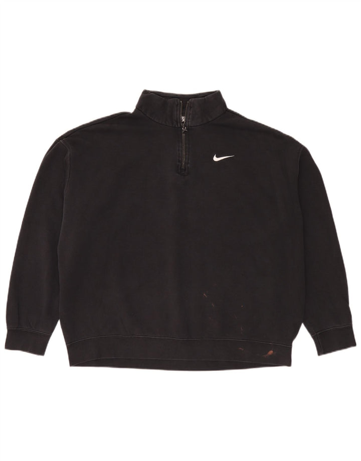 Nike Womens 1/4 Zip Oversized Sweatshirt Jumper UK 10 Small Black Cotton