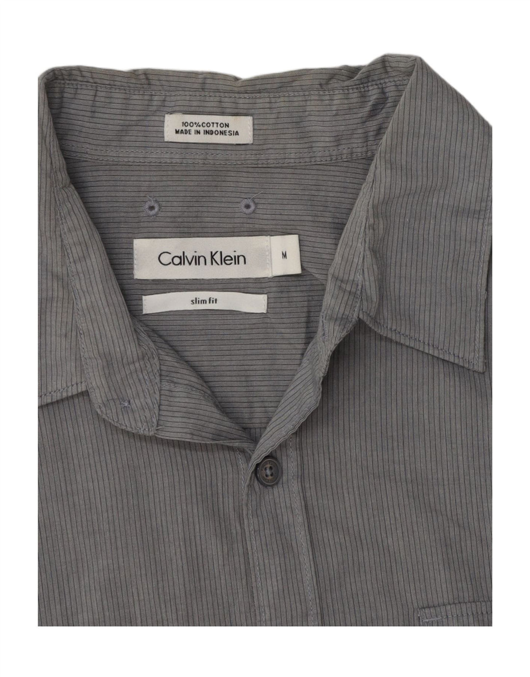 Calvin Klein Mens Slim Fit Shirt Medium Grey Pinstripe Cotton
