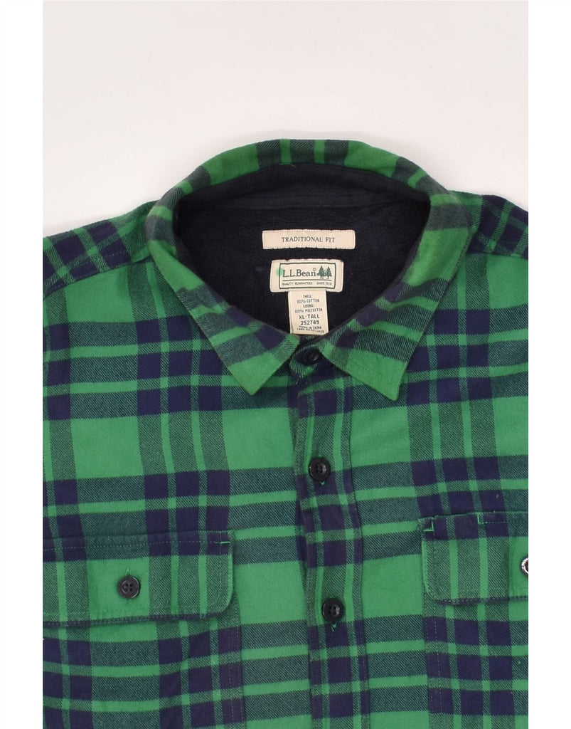 L.L.BEAN Mens Traditional Fit Bomber Jacket UK 44 2XL Green Check Cotton | Vintage L.L.Bean | Thrift | Second-Hand L.L.Bean | Used Clothing | Messina Hembry 