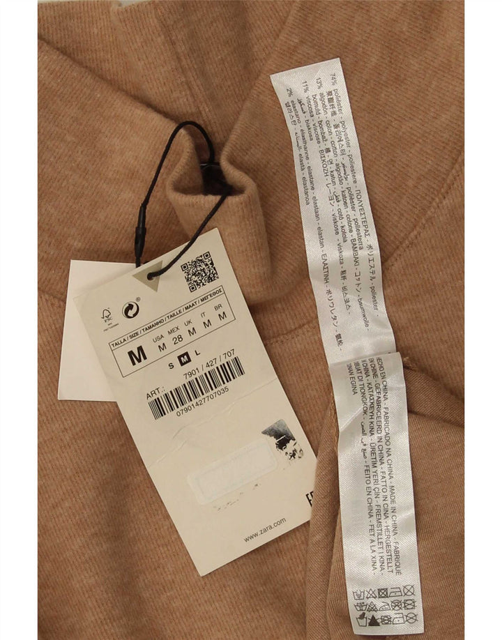 Zara Womens 3/4 Sleeve A-Line Dress UK 12 Medium Beige Polyester
