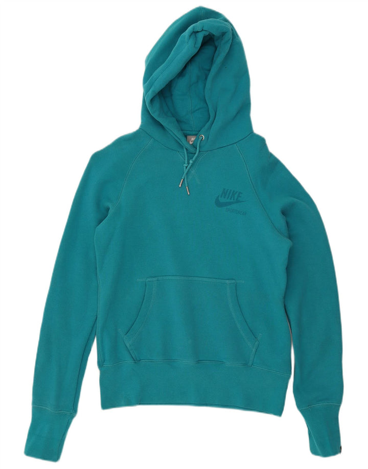 Nike Womens Hoodie Jumper UK 12 Medium Blue Cotton